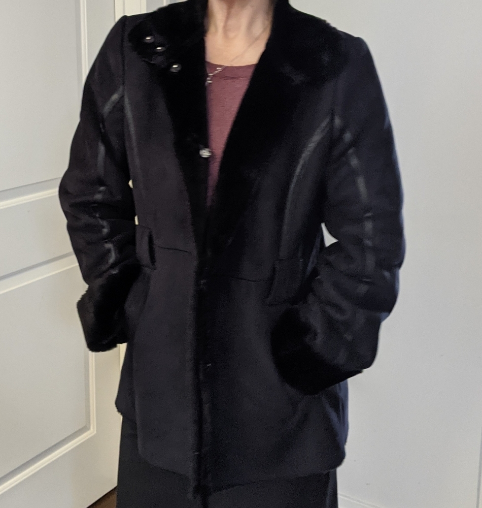 VIA SPIGA  Black faux Shearling Fleece Coat Jacket 8/10 Medium